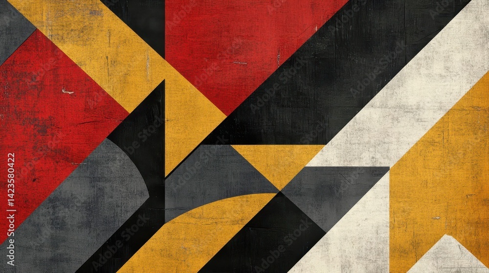 Fototapeta premium Constructivist backdrop with red and mustard shapes on canvas wallpaper