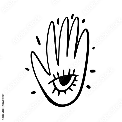 Stylized Graphic Design Featuring a Hand with an Eye, Merging Artistic Elements and Themes