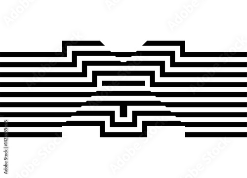 Volumetric vector letter X of black parallel lines on a white background. Modern striped pattern in retro style. Direction indicator, navigation.pointer Vector background. 3 d. op art. For advertising