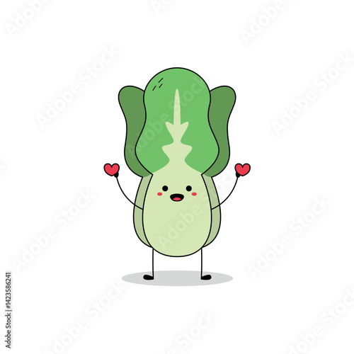 Cute Lettuce cartoon character spreading love doodle
