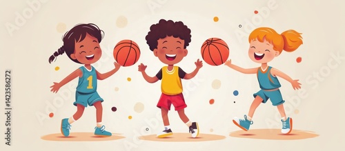 Kids playing basketball, joyful background
