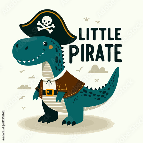 cool dinosaurus pirate illustration with tshirt design