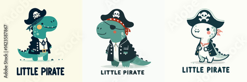 cool dinosaurus pirate illustration with tshirt design