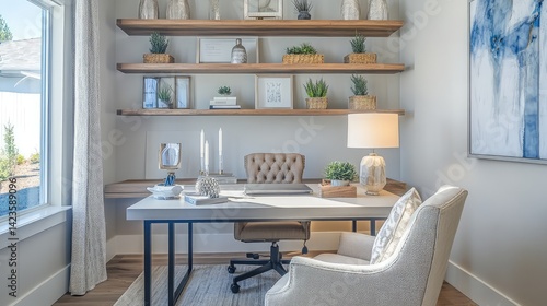  Neutral tones and organized design elements promote clarity, creativity, and productivity.