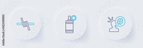Set line Protest, Hand grenade and Barbed wire icon. Vector