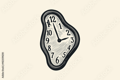 Vintage engraving style melting clock 