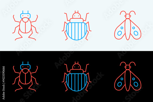 Set line Butterfly, Beetle bug and Colorado beetle icon. Vector