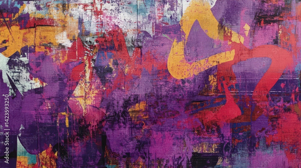 Fabric wallpaper with bold spray textures in layered graffiti art Fabric wallpaper with bold spray textures in layered graffiti art