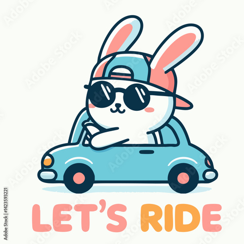 cool rabbit illustration driving a car with t-shirt design