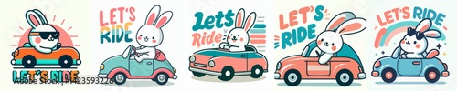cool rabbit illustration driving a car with t-shirt design