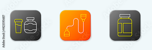 Set line Sports nutrition, Chest expander and icon. Vector