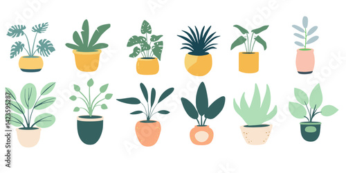 SVG. vector clip art minimal plants pot simple art isolated on transparent background.