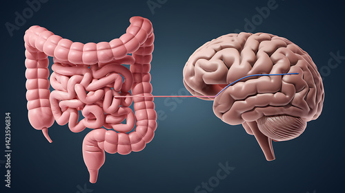 Obraz na płótnie Visual depiction of the gut-brain axis: interconnected illustration of the intestines and the brain with a visual link.. w salonie