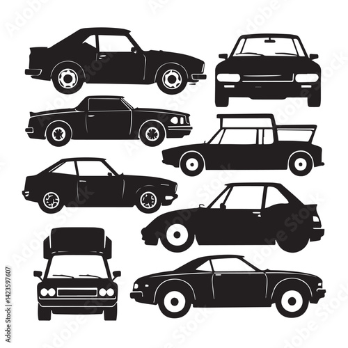 Monster Car Collections isolated vector Silhouette White Background.