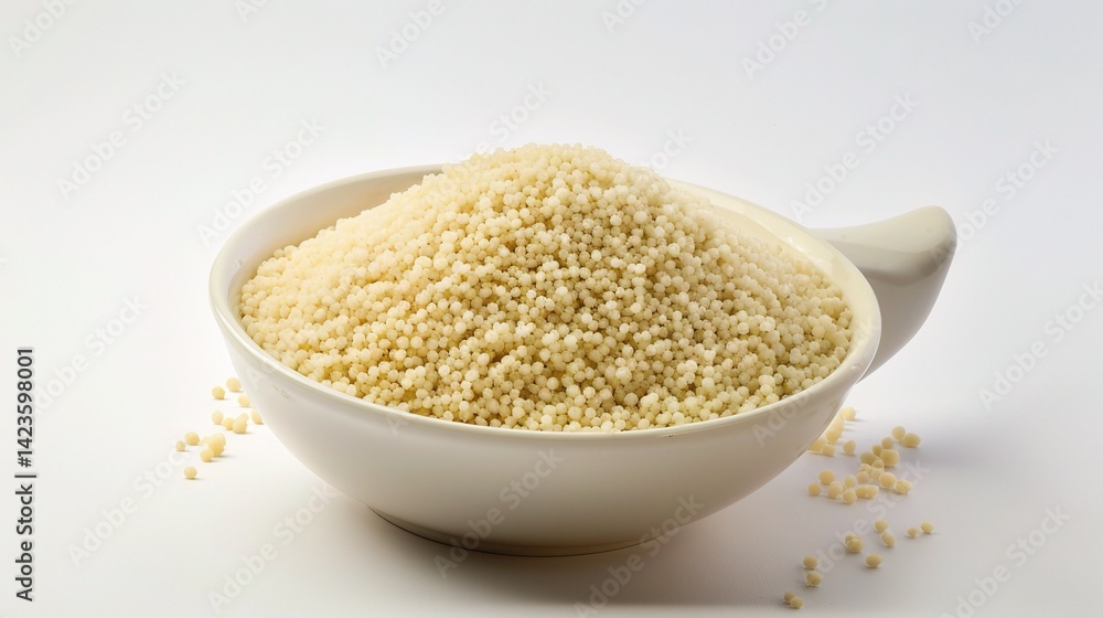 An inviting plate of couscous is attractively presented. The couscous, a staple in North African cuisine, features small, light - colored granules that are fluffy and tender An inviting plate of couscous is attractively presented. The couscous, a staple in North African cuisine, features small, light - colored granules that are fluffy and tender