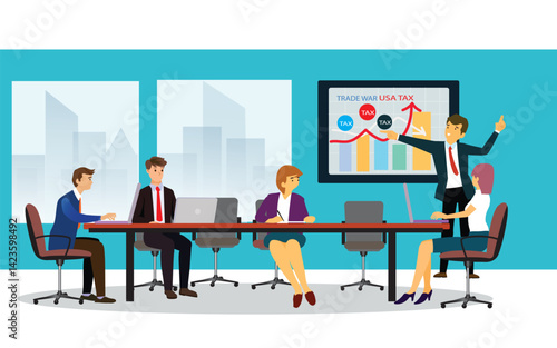 Business meeting  for trade war of america tax  impact world business . vector , illustration