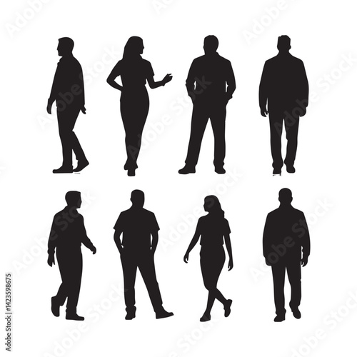 People avatars set Vector Silhouettes  Silhouette White Background.