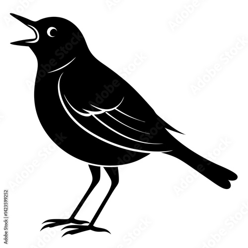  vector silhouette of a lark in singing pose, upright stance, 