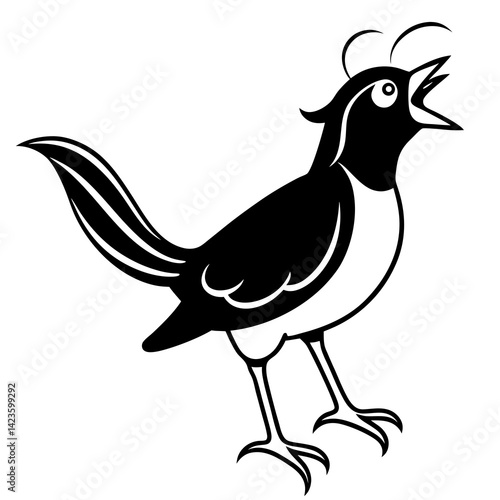  vector silhouette of a lark in singing pose, upright stance, 