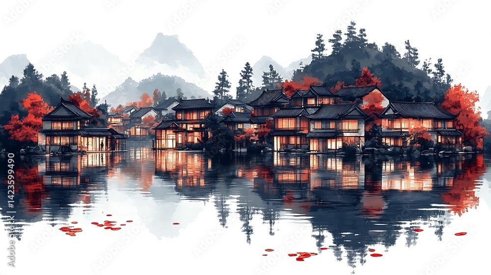 Obraz premium Tranquil Chinese water town at dawn high resolution image