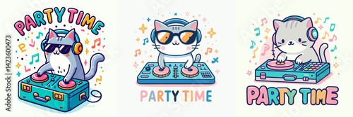 cool cat illustration playing dj music with t-shirt