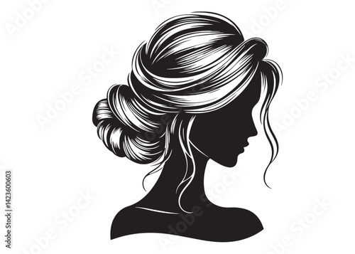 woman hairstyle logo silhouette vector illustration, hair salon logo icon vector silhouette, beauty long hair woman logo silhouette, beauty woman long hair silhouette on white background