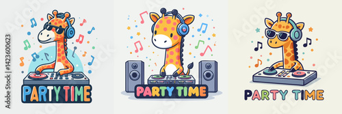 cool giraffe illustration playing dj music with t-shirt