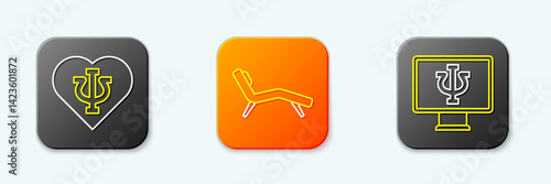 Set line Psychology, Psi, Armchair and Psychologist online icon. Vector