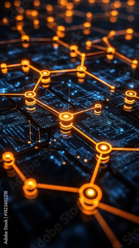 Visual representation of a digital network with bright connections and data nodes across a dark background