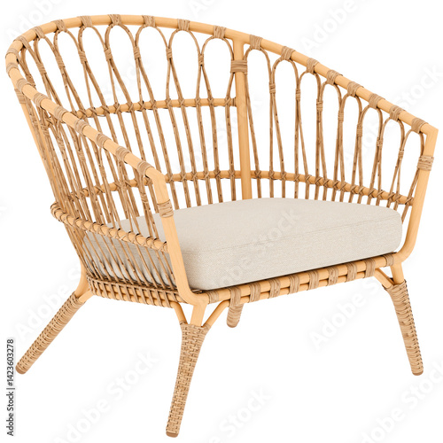 3d render rattan armchair with cushion with transparent background