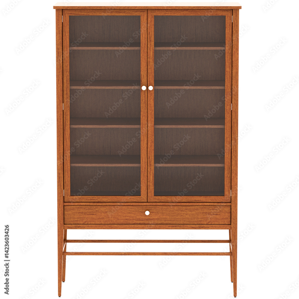 Obraz premium 3d render glass display cabinet with shelves with transparent background