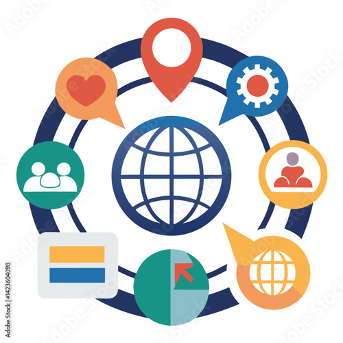 Creative vector logo design for translation services showcasing global communication and connection elements in a vibrant and engaging layout