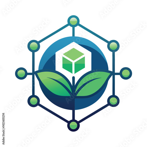Minimalist logo designed for a molecular farming platform showcasing elements of nature and science integrated harmoniously for sustainable agriculture