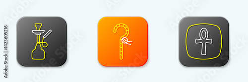 Set line Hookah, Crook and Cross ankh icon. Vector