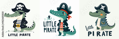 cool crocodile pirate illustration with t-shirt design