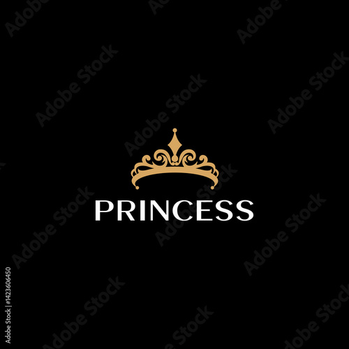 Vintage Elegant Gold Tiara Logo Illustration In Isolated White Background