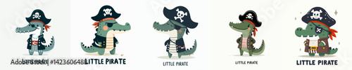 cool crocodile pirate illustration with t-shirt design