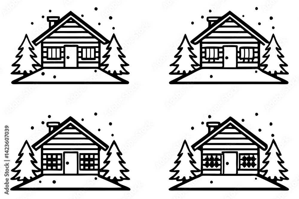 Fototapeta premium Rustic Winter Cabin Line Design
