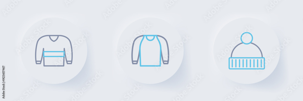 Set line Beanie hat, Sweater and icon. Vector Set line Beanie hat, Sweater and icon. Vector