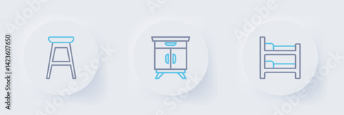 Set line Bunk bed, Furniture nightstand and Chair icon. Vector