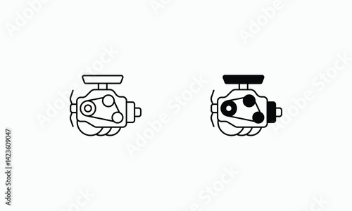 Mag Wheel icons set Line and Glyph black vector icon stock illustration