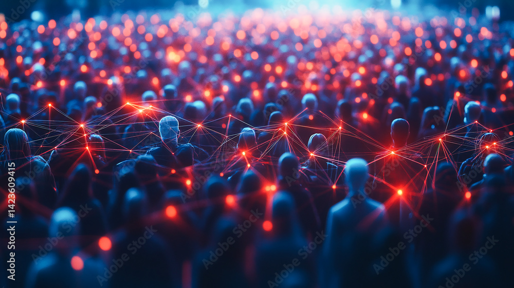 Fototapeta premium View of a crowd with a network of connections. Big data, smart city, wifi concept