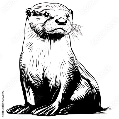 otter, animal, vector, transparent background, black and white style