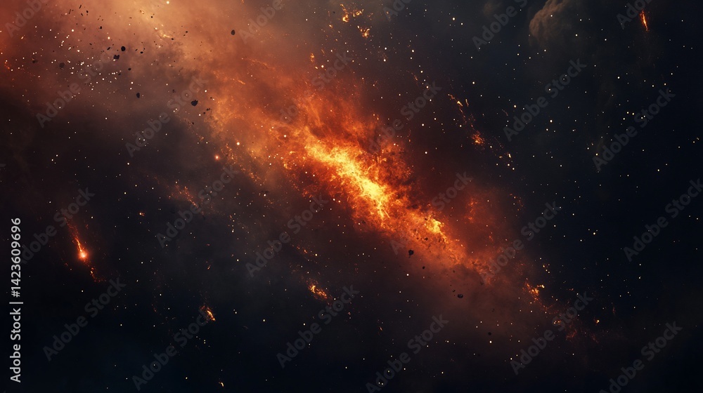 Fiery cosmic nebula with dust and gas. Fiery cosmic nebula with dust and gas.