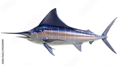 streamlined marlin with pointed bill, sleek body, clean 