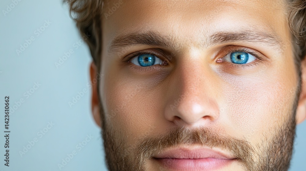 A man with a square face, blue eyes A man with a square face, blue eyes
