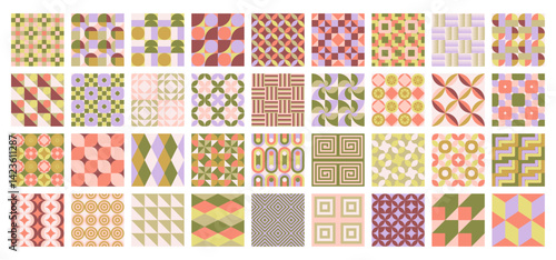 Seamless geometric patterns. Collection of repeating vintage tiles.