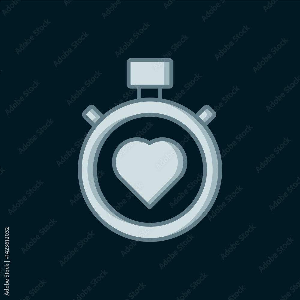 Line Heart in the center stopwatch icon isolated on black background. Valentines day. Flat filled outline style with shadow. Vector Line Heart in the center stopwatch icon isolated on black background. Valentines day. Flat filled outline style with shadow. Vector