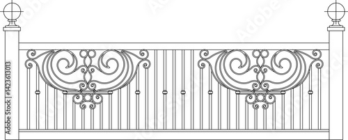 silhouette design vector illustration sketch drawing furniture railing iron fence classic vintage ethnic traditional 
