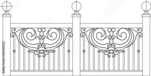 silhouette design vector illustration sketch drawing furniture railing iron fence classic vintage ethnic traditional